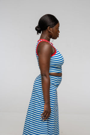 Iva Top Crop in Blue Mint Stripe / Red - Manners London