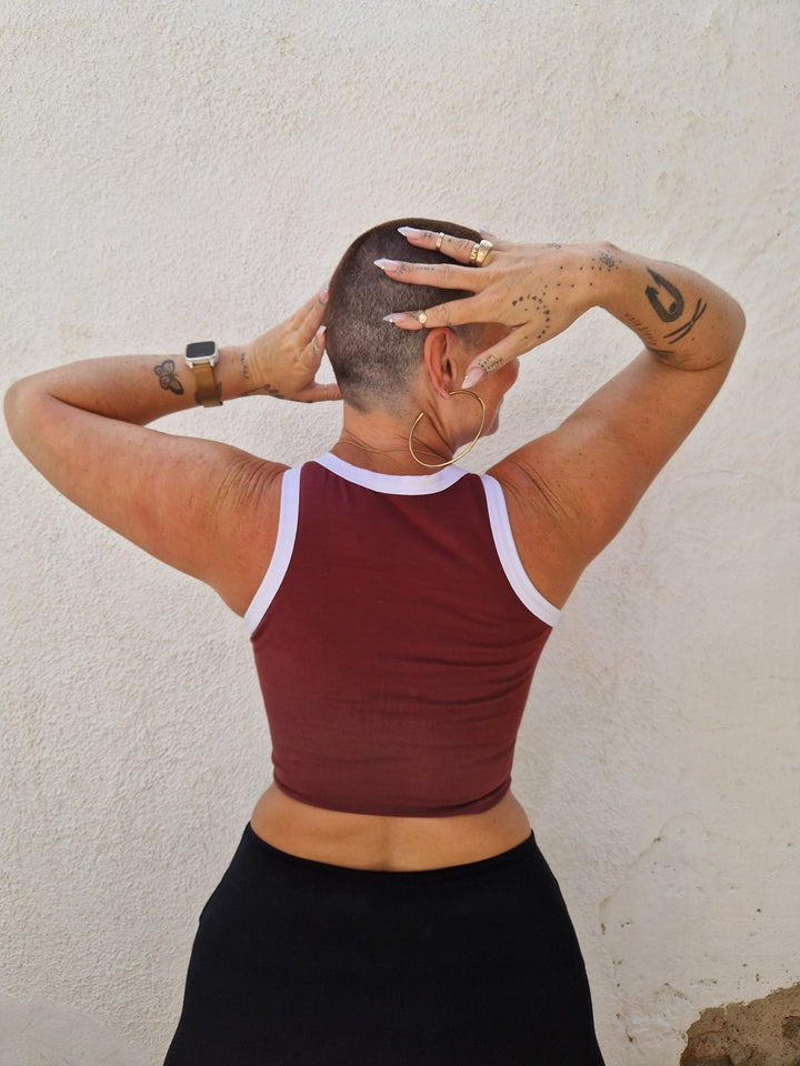 Iva Top Crop in Tawny Port/White - Manners London