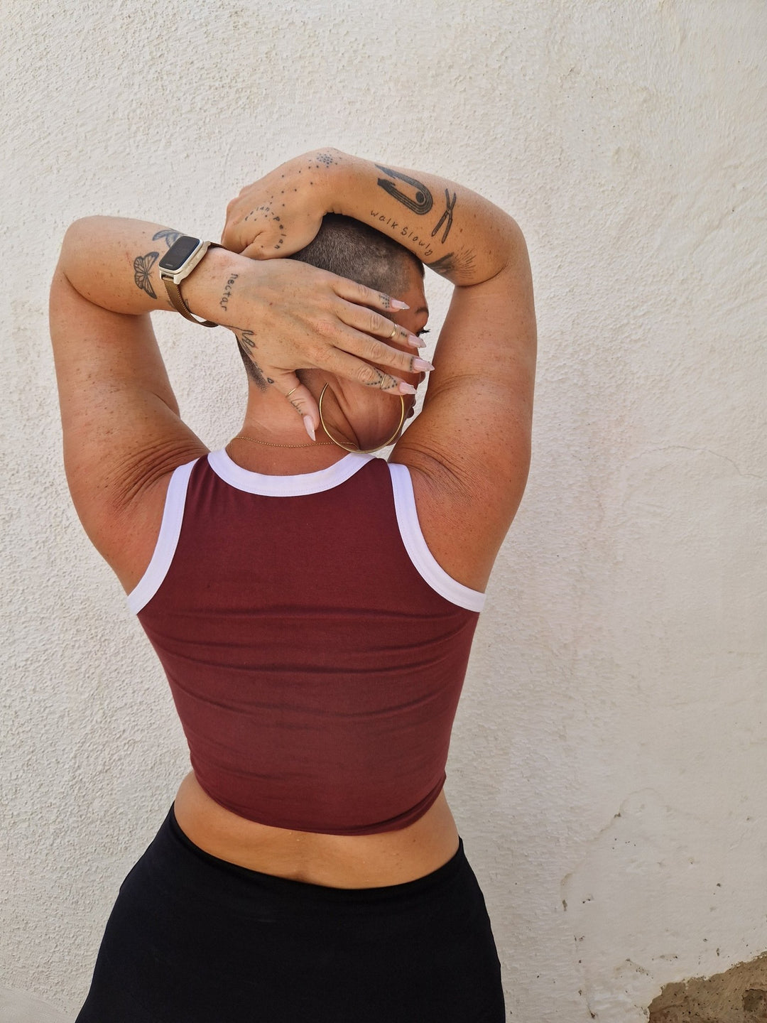 Iva Top Crop in Tawny Port/White - Manners London