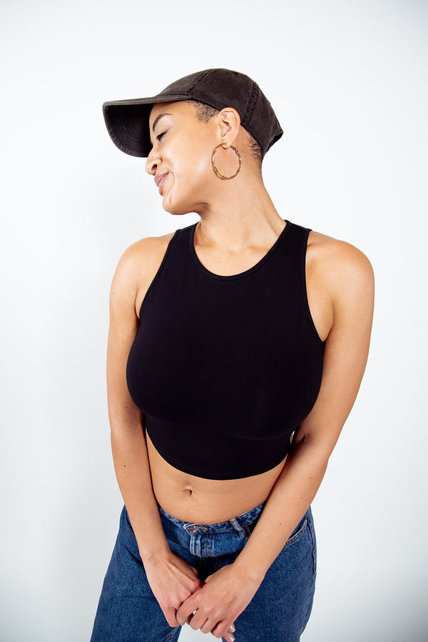 Iza Crop Vest Top in Black - Manners London