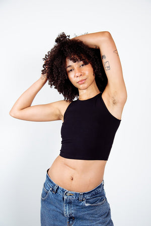 Iza Crop Vest Top in Black - Manners London