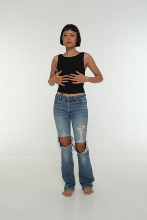 Iza Open Back Mid Crop Top in Black - Manners London