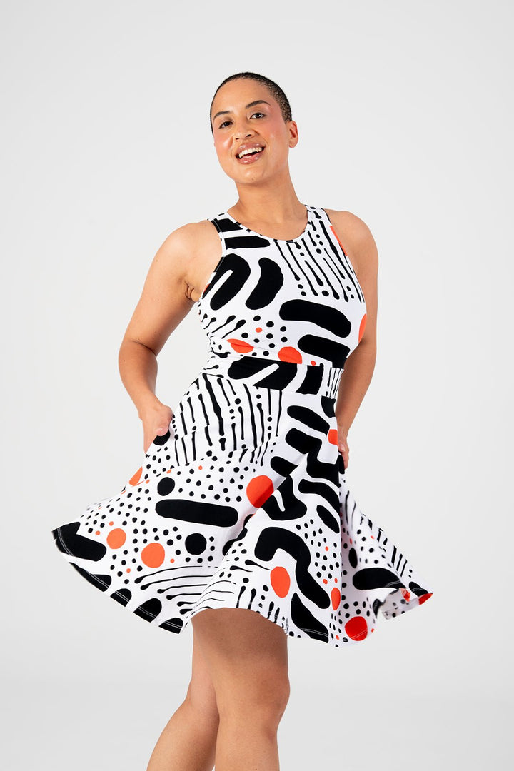 Jola Mini Dress Iza Neck in Cuppa - Manners London