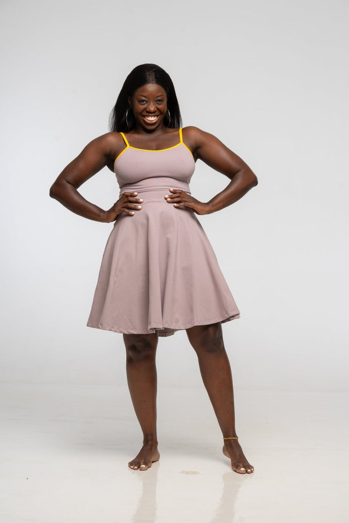 Jola Pocket Skater Mini Dress in Dust / Mango - Manners London