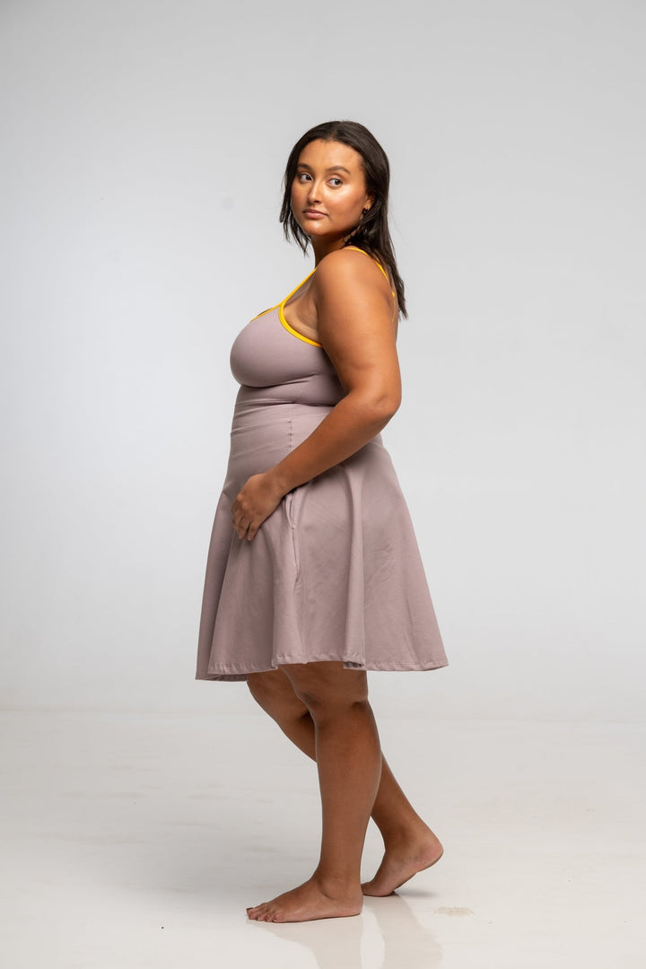 Jola Pocket Skater Mini Dress in Dust / Mango - Manners London