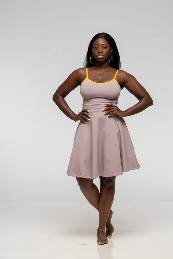 Jola Pocket Skater Mini Dress in Dust / Mango - Manners London