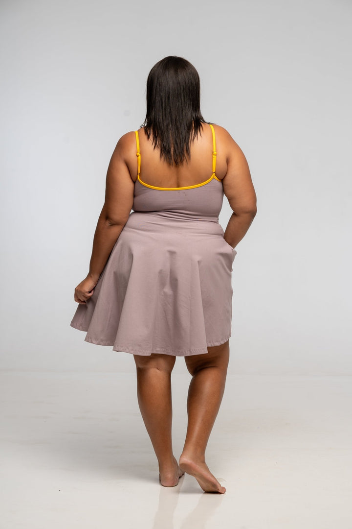 Jola Pocket Skater Mini Dress in Dust / Mango - Manners London