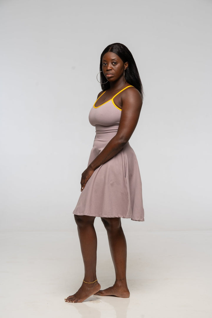 Jola Pocket Skater Mini Dress in Dust / Mango - Manners London