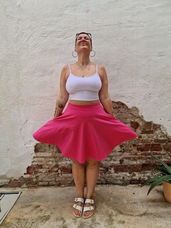 Jola Pocket Skater Mini Dress in Hot Pink / Grass Green - Manners London