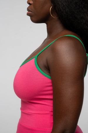 Jola Pocket Skater Mini Dress in Hot Pink / Grass Green - Manners London