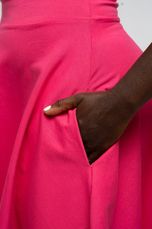 Jola Pocket Skater Mini Dress in Hot Pink / Grass Green - Manners London