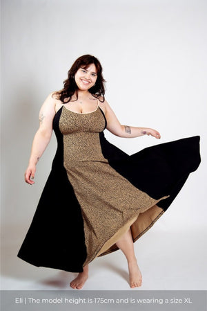 Kala Dress Midi Petite in panel Black/Classic Leopard - Manners London