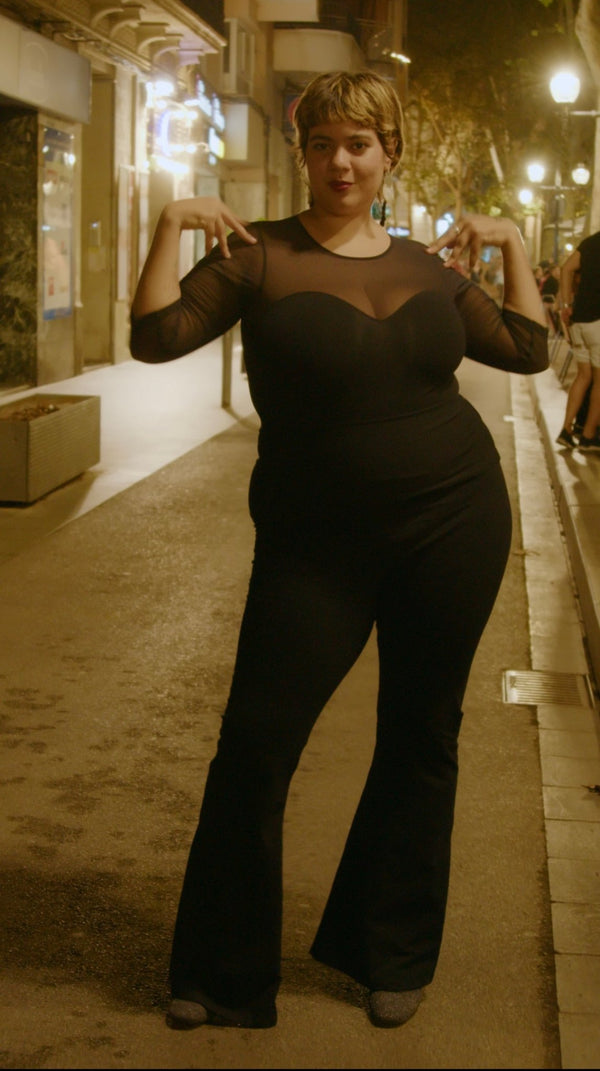 Kupu Bodysuit 3/4 Sleeved and Mesh in Black - Manners London