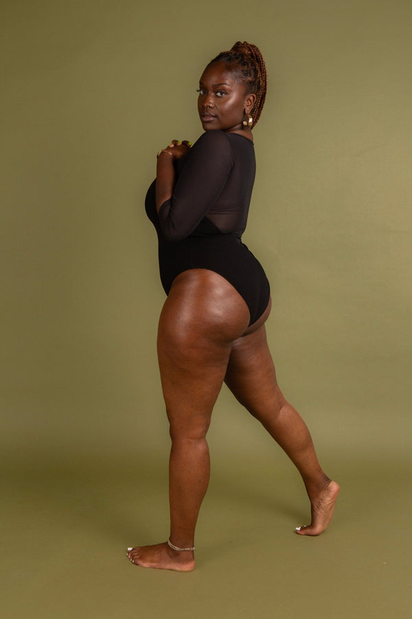 Kupu Bodysuit 3/4 Sleeved and Mesh in Black - Manners London