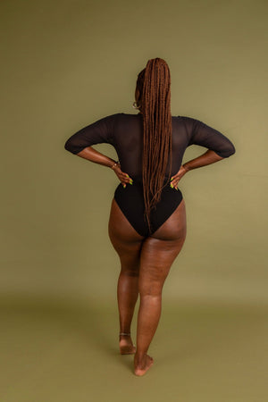 Kupu Bodysuit 3/4 Sleeved and Mesh in Black - Manners London