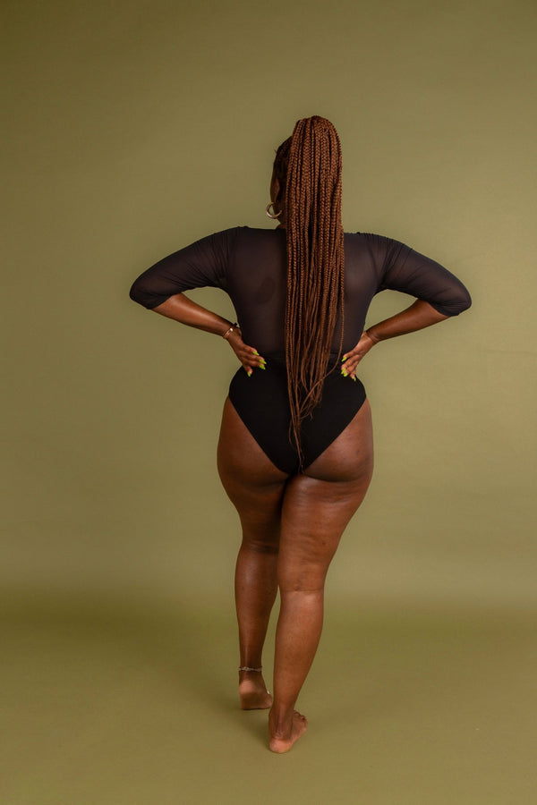 Kupu Bodysuit 3/4 Sleeved and Mesh in Black - Manners London