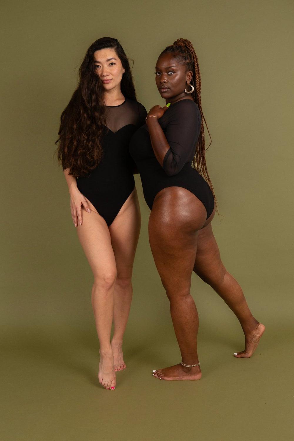 Kupu Bodysuit 3/4 Sleeved and Mesh in Black - Manners London