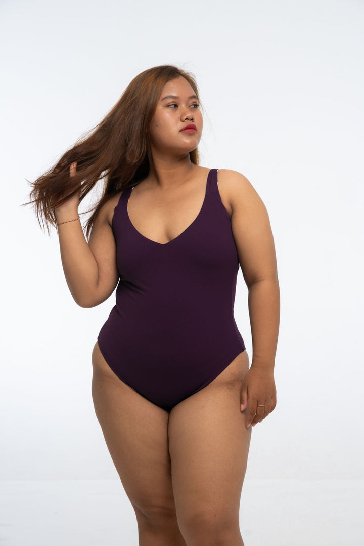 Le Snack Reversible One Piece in Spicy Leopard Print and Deep Plum - Manners London