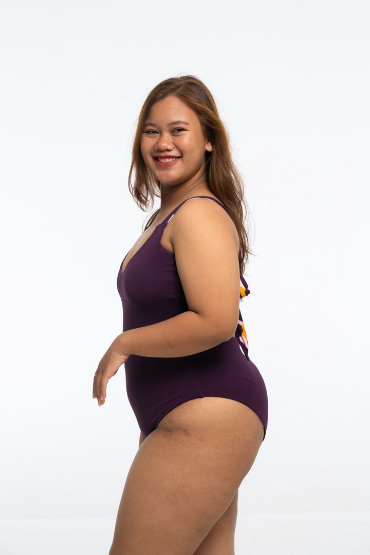 Le Snack Reversible One Piece in Spicy Leopard Print and Deep Plum - Manners London