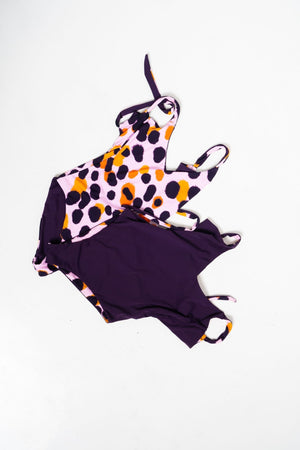 Le Snack Reversible Tall One Piece in Spicy Leopard Print and Deep Plum - Manners London