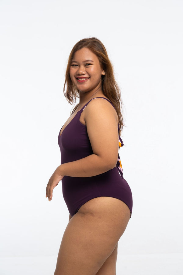 Le Snack Reversible Tall One Piece in Spicy Leopard Print and Deep Plum - Manners London
