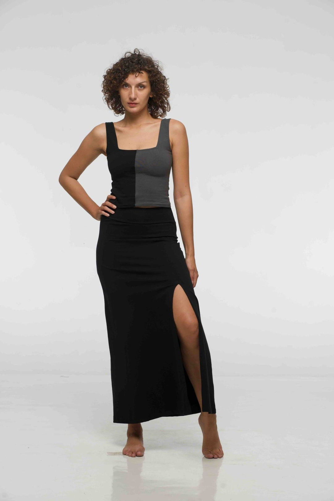 Maxi Skirt with Split in Black - Manners London