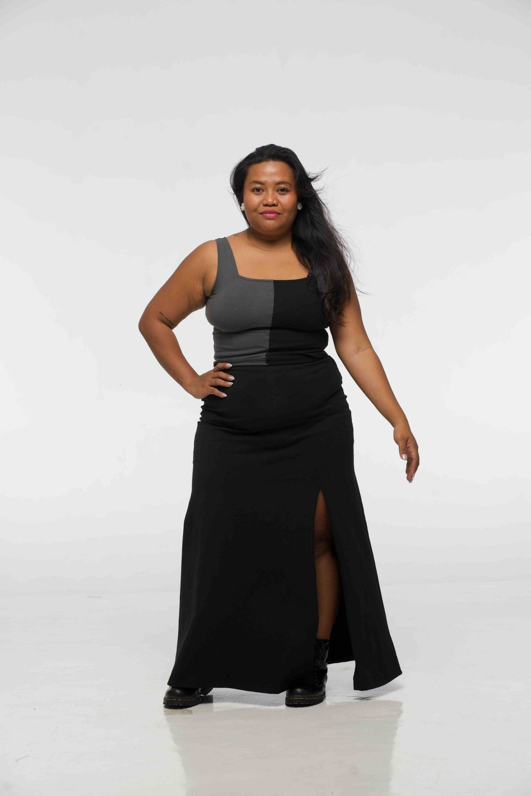 Maxi Skirt with Split in Black - Manners London