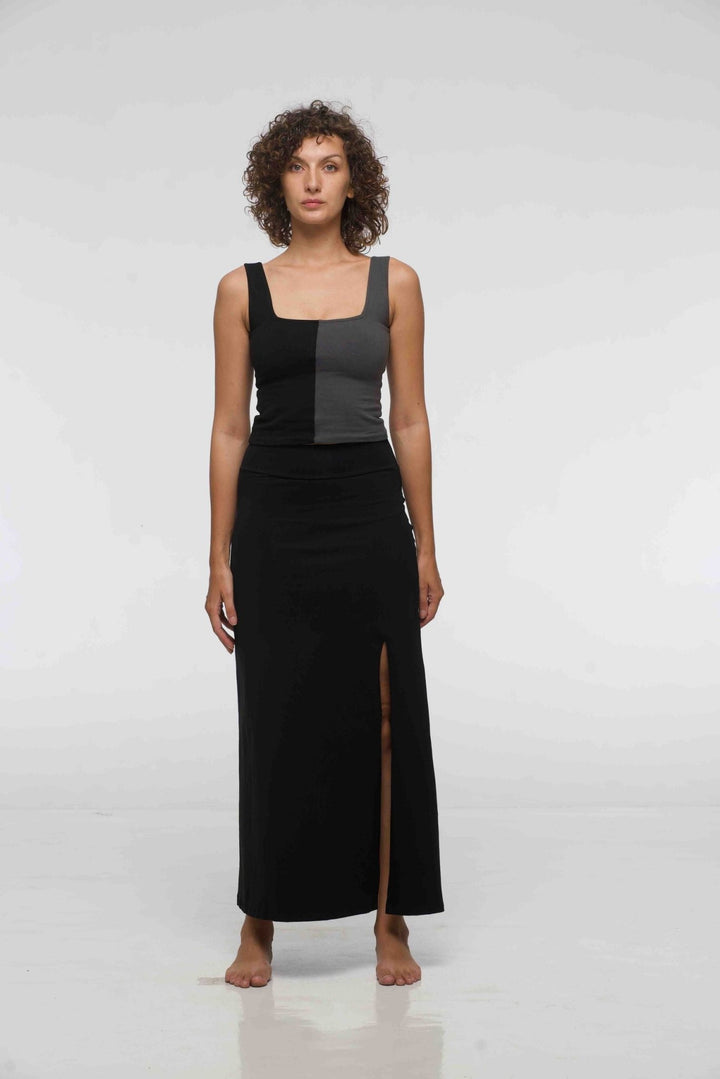 Maxi Skirt with Split in Black - Manners London