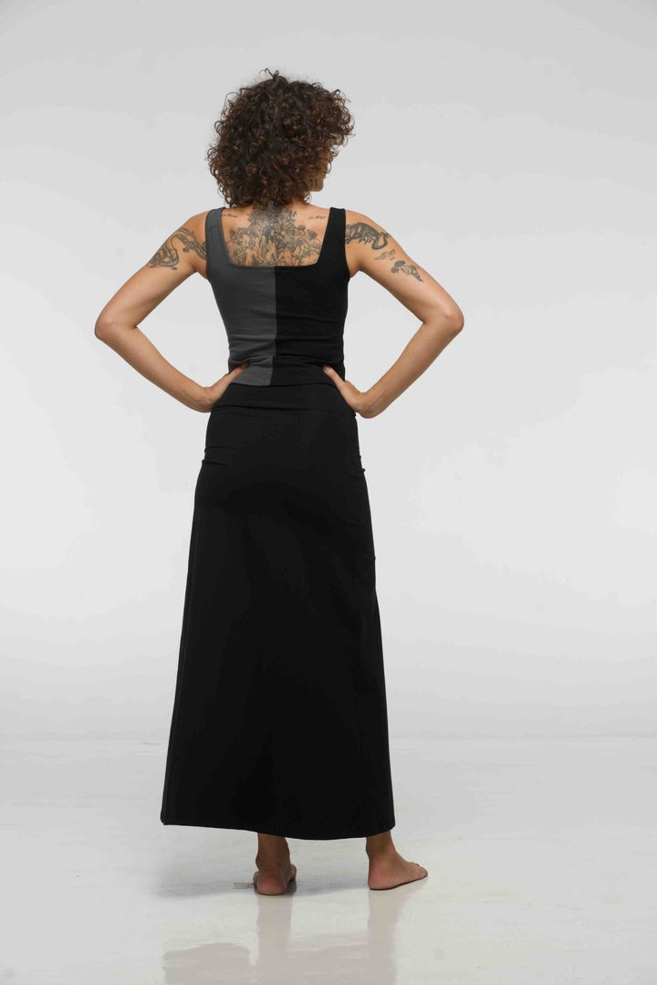 Maxi Skirt with Split in Black - Manners London