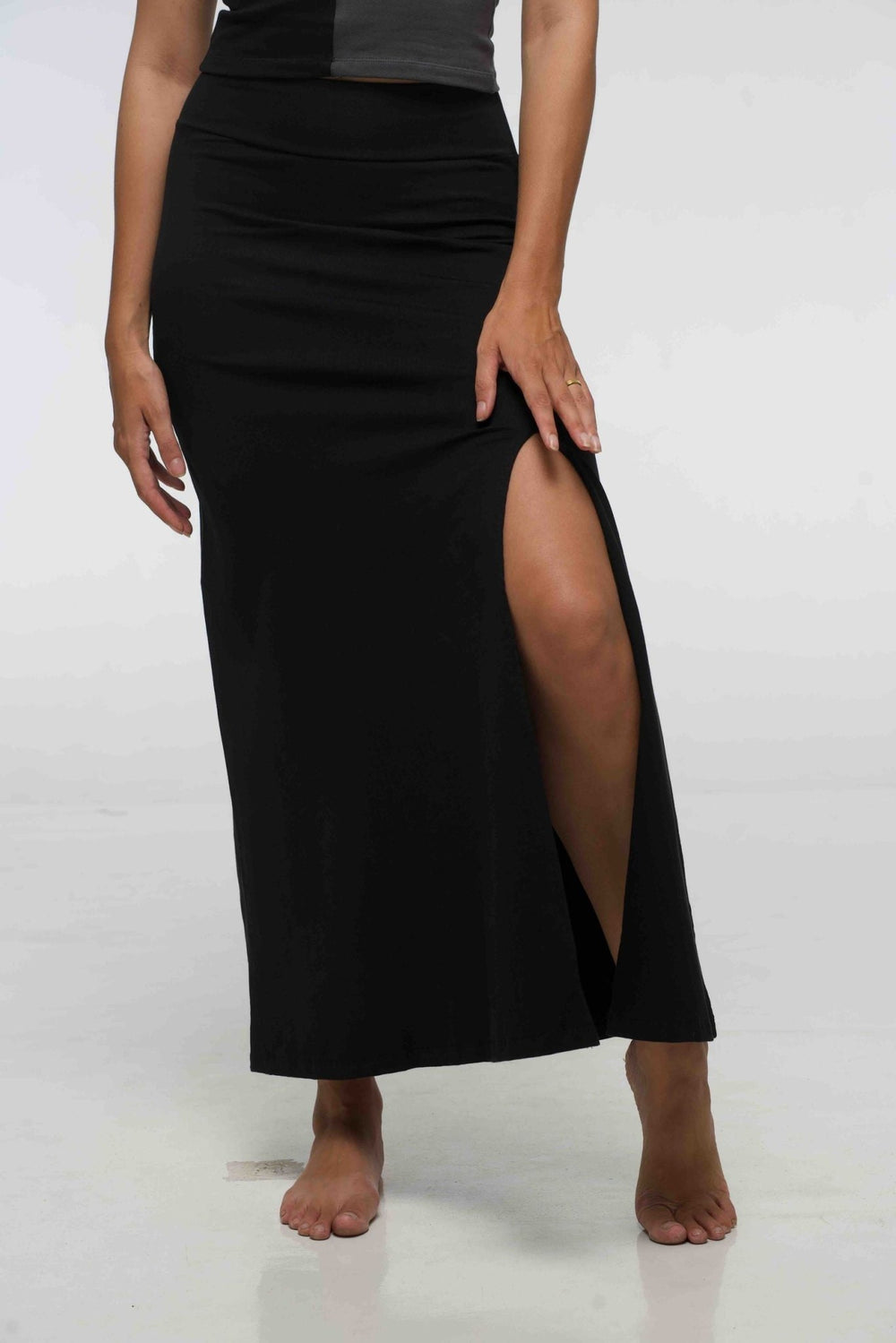 Maxi Skirt with Split in Black - Manners London