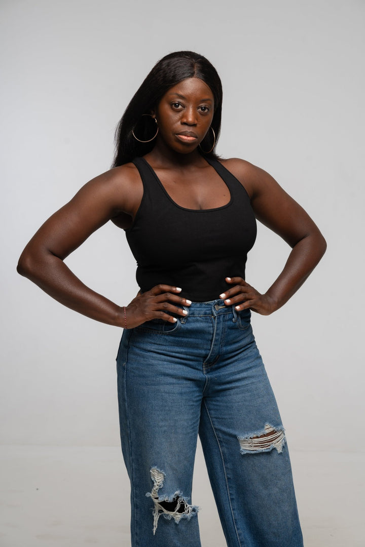 Mesh Back Shinni Crop Top in Black - Manners London