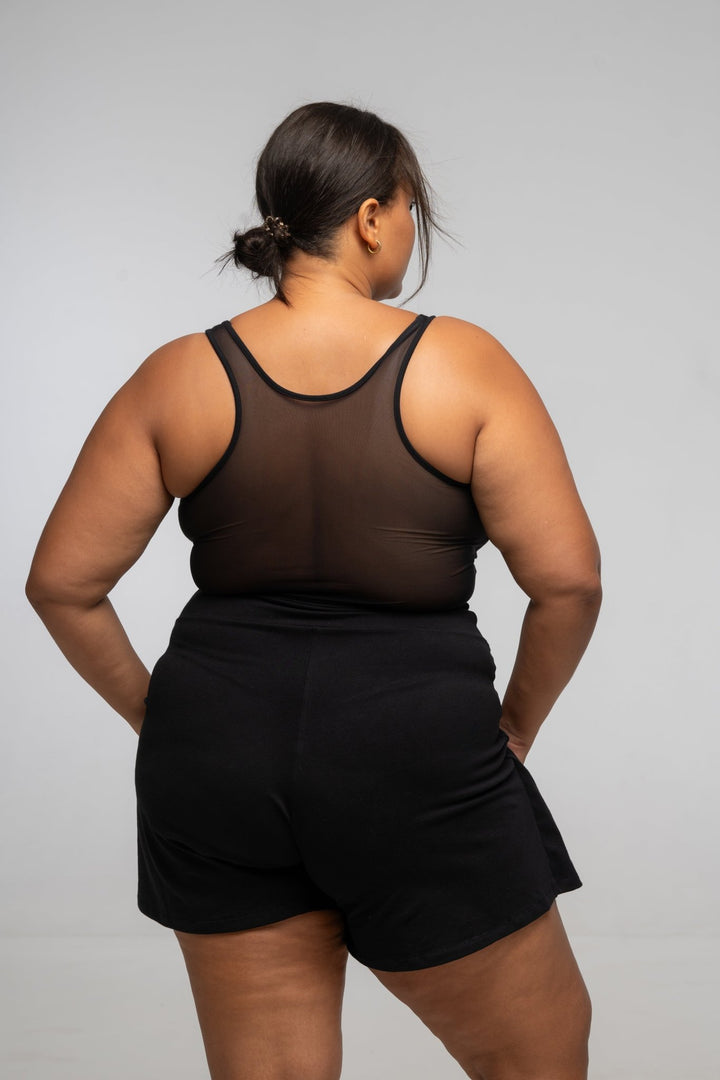 Mesh Back Shinni Crop Top in Black - Manners London
