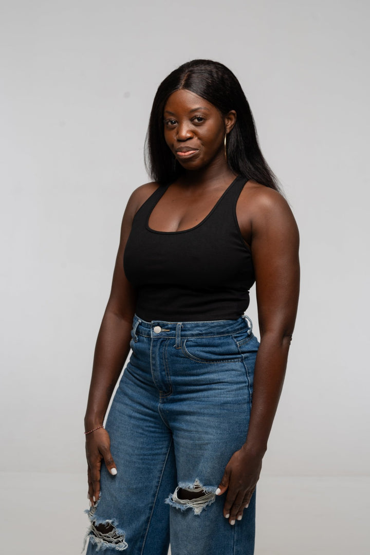 Mesh Back Shinni Crop Top in Black - Manners London