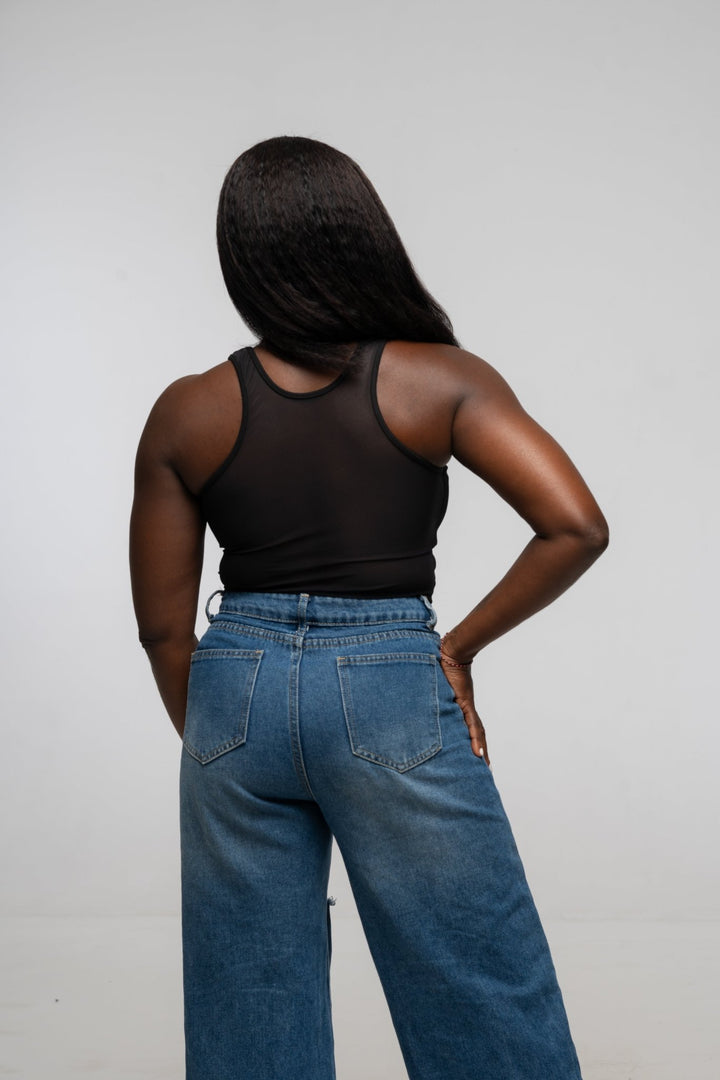 Mesh Back Shinni Crop Top in Black - Manners London