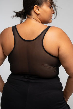 Mesh Back Shinni Full Length Top in Black - Manners London