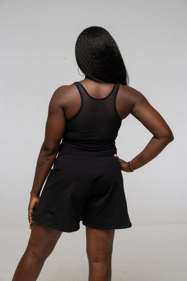 Mesh Back Shinni Full Length Top in Black - Manners London