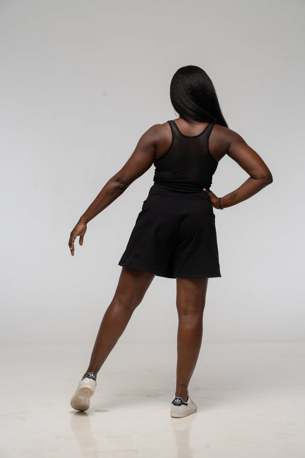 Mesh Back Shinni Full Length Top in Black - Manners London