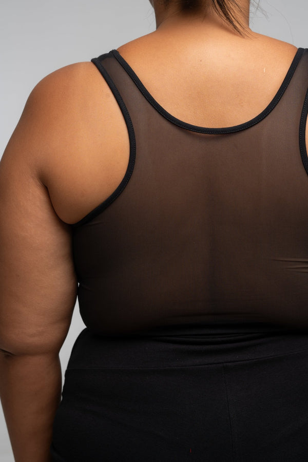 Mesh Back Shinni Full Length Top in Black - Manners London