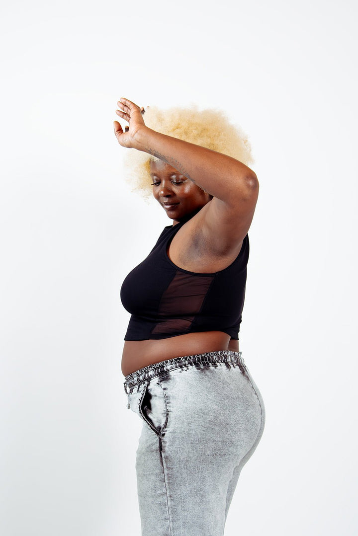 Mesh Iza Crop Top in Black - Manners London