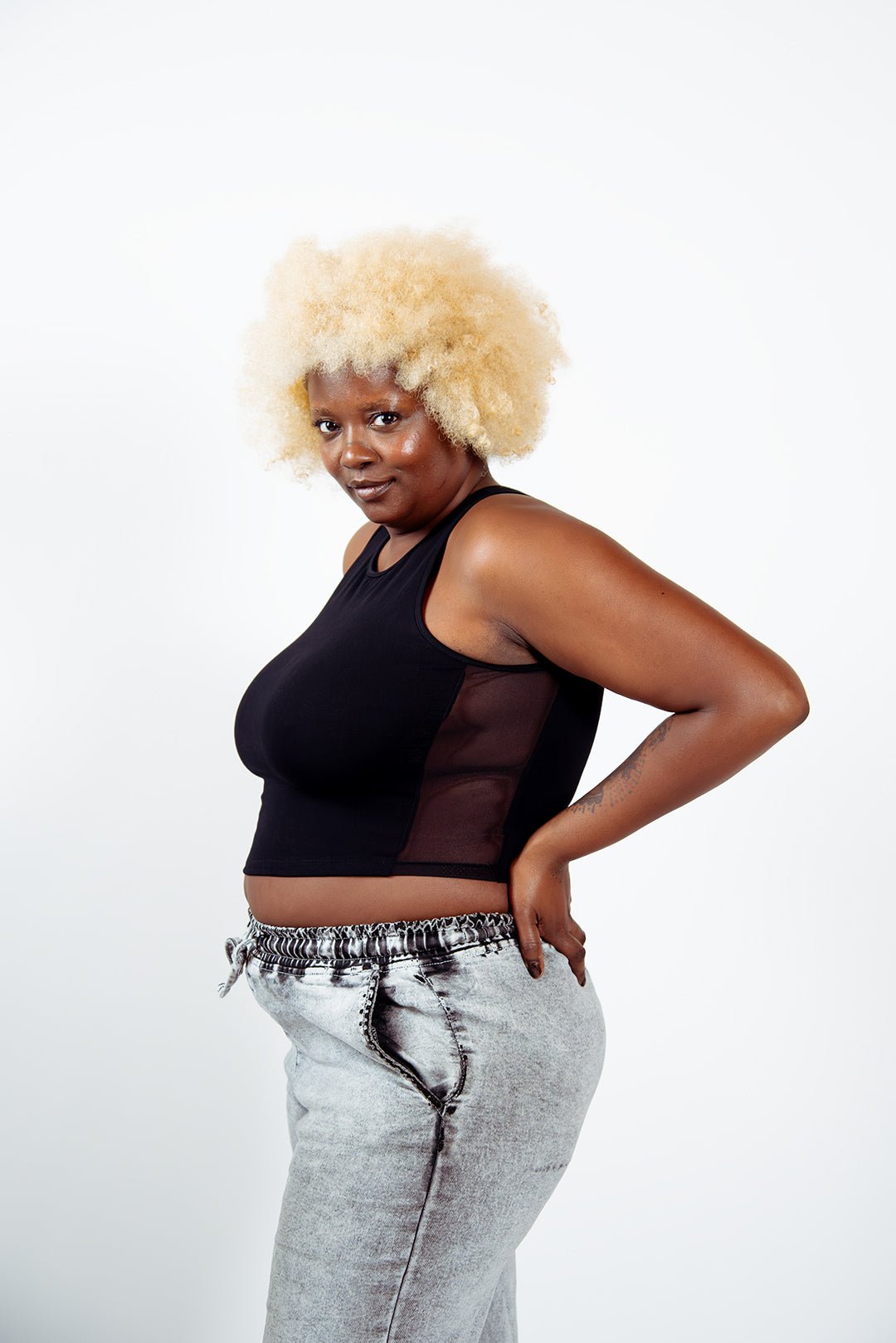Mesh Iza Crop Top in Black - Manners London