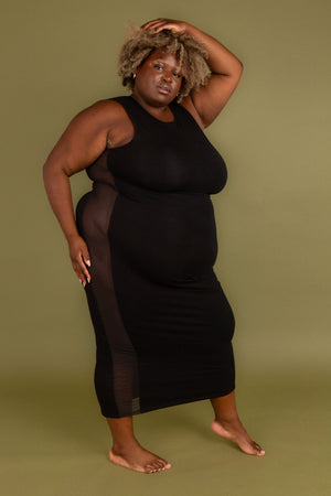 Mesh Midi Dress in Black - Manners London