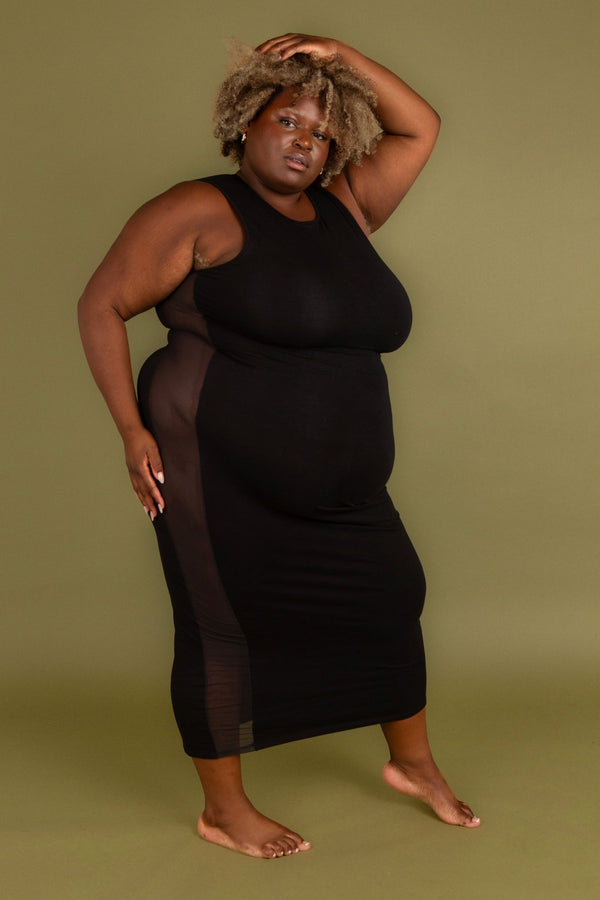 Mesh Midi Dress in Black - Manners London