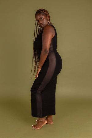 Mesh Midi Dress in Black - Manners London