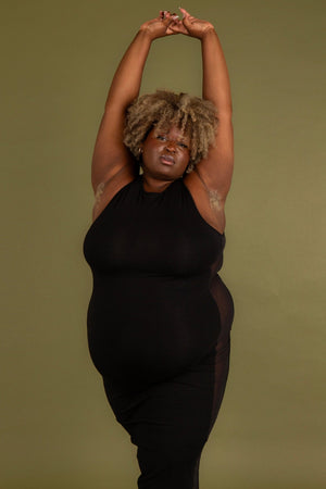 Mesh Midi Dress in Black - Manners London