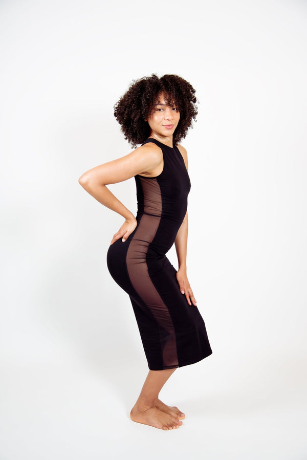 Mesh Midi Dress in Black - Manners London