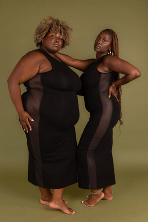 Mesh Midi Dress in Black - Manners London