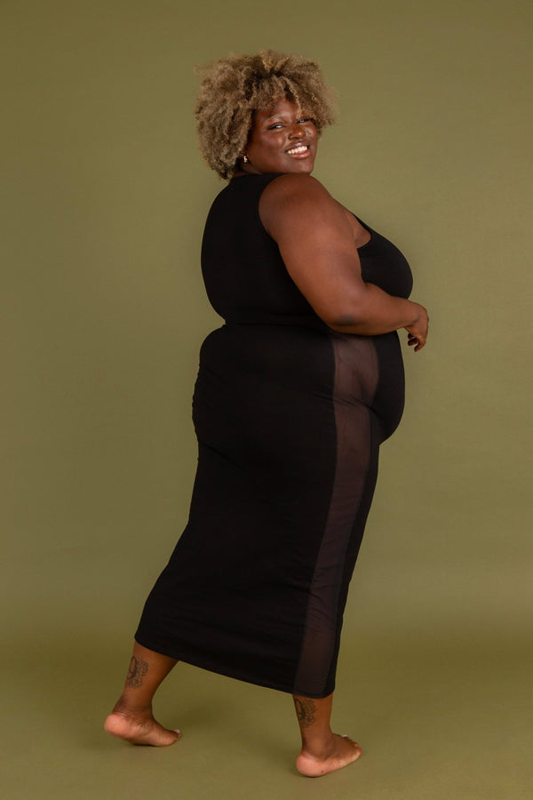 Mesh Midi Dress in Black - Manners London