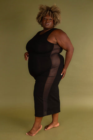 Mesh Midi Dress in Black - Manners London