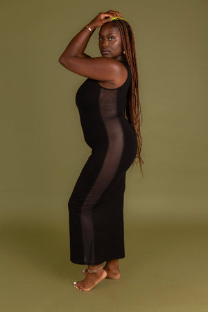 Mesh Midi Dress in Black - Manners London