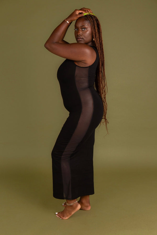 Mesh Midi Dress in Black - Manners London